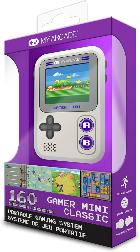 My Arcade Gamer Mini Classic-Purple: Miniature Handheld Gaming System Packed with 160 Games, 1.8'' Color Display (DGUN-3924), Small