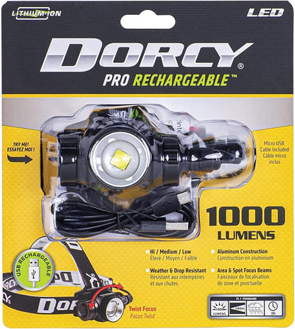 Dorcy 1,000-Lumen Pro Water-Resistant Aluminum LED Rechargeable Headlamp