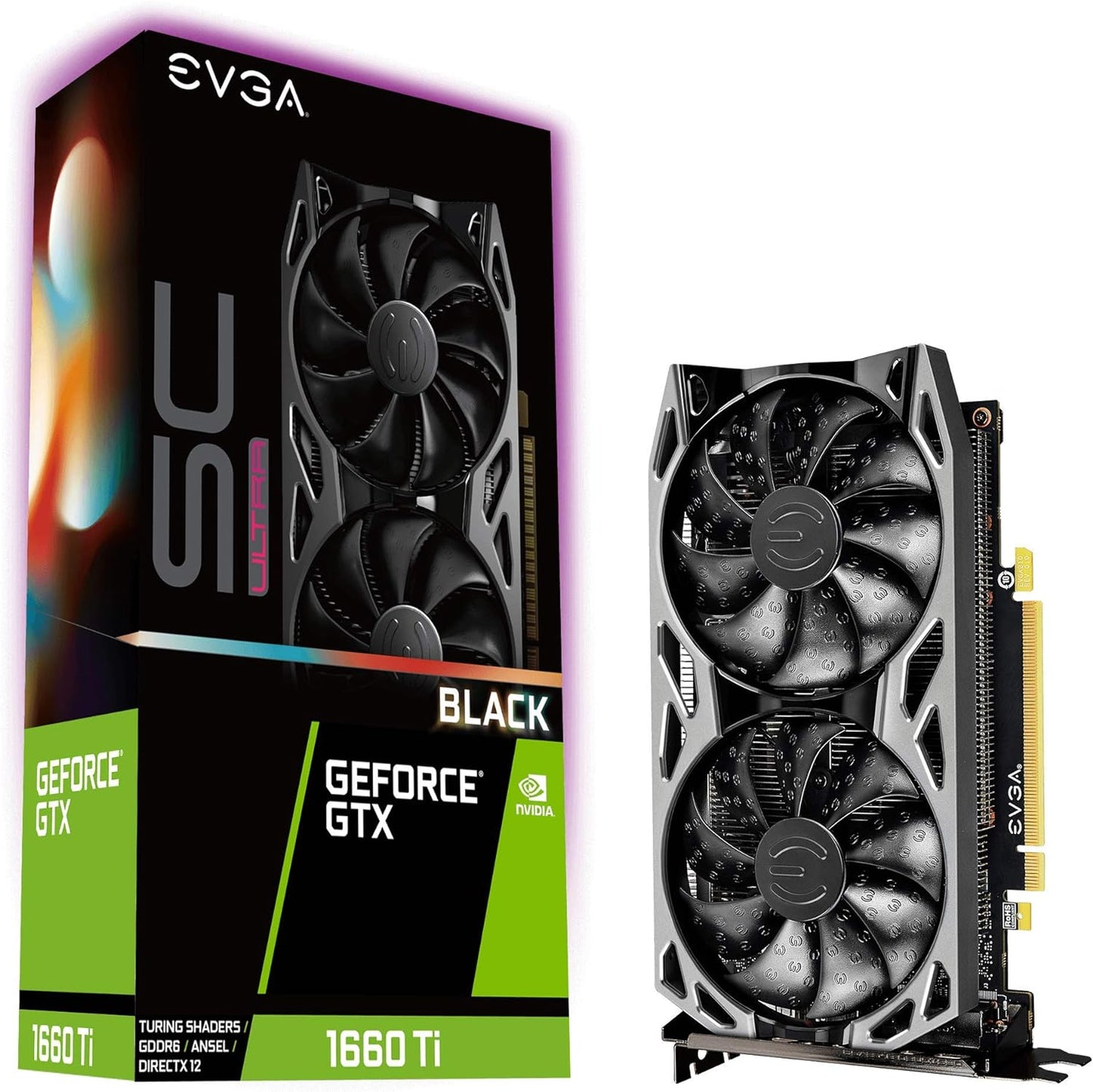 Used EVGA GeForce GTX 1660 Ti SC ULTRA BLACK GAMING, 06G-P4-1665-KR, 6GB GDDR6, Dual Fan, Metal Backplate
