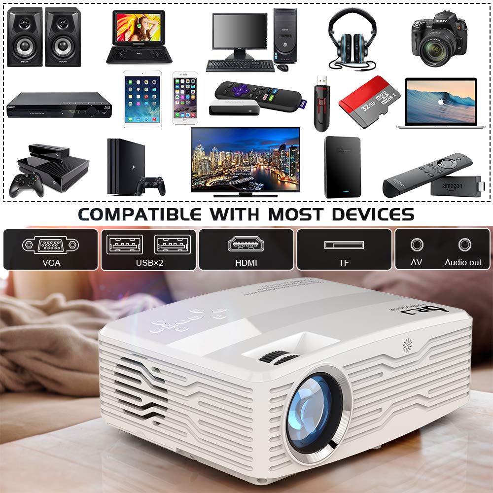 Indoor Outdoor Projector, Native 1080P Full HD, Max 300 Inches display,  100 inch projector screen included
